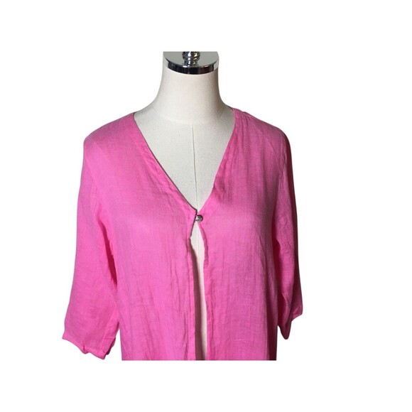 Click CMC Duster Women's Size Small Pink 100% Linen 1/2 Sleeve Color Me Cotton - Picture 3 of 6